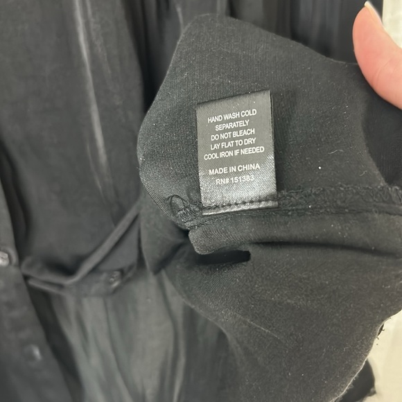 Current Air Black Button Up Lace Detail Long Sleeve Silky Top Blouse Large - Picture 5 of 7